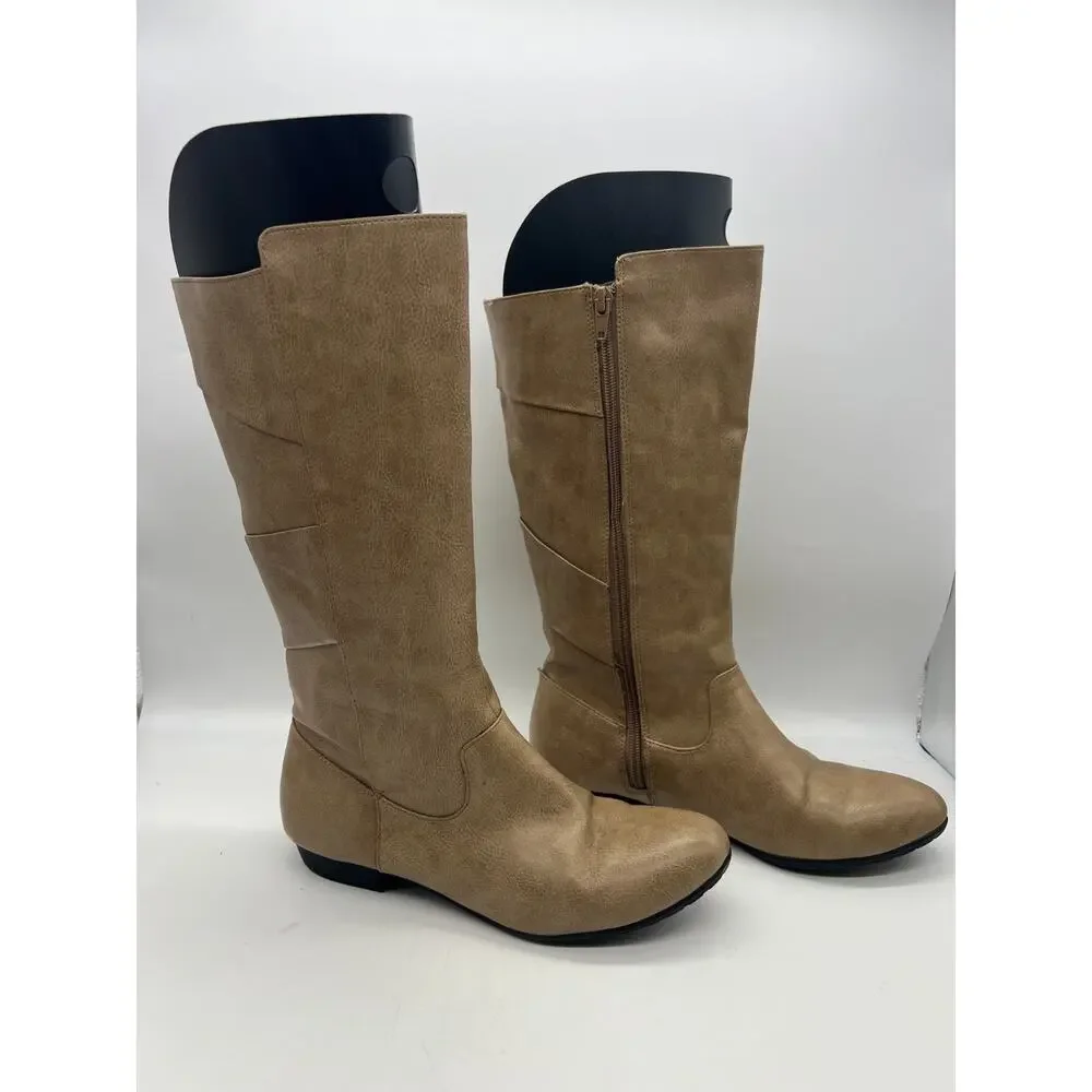 Lower East Side Knee‎ High Boots Y2K Boho Minimalist Tan Faux Leather 7.5M